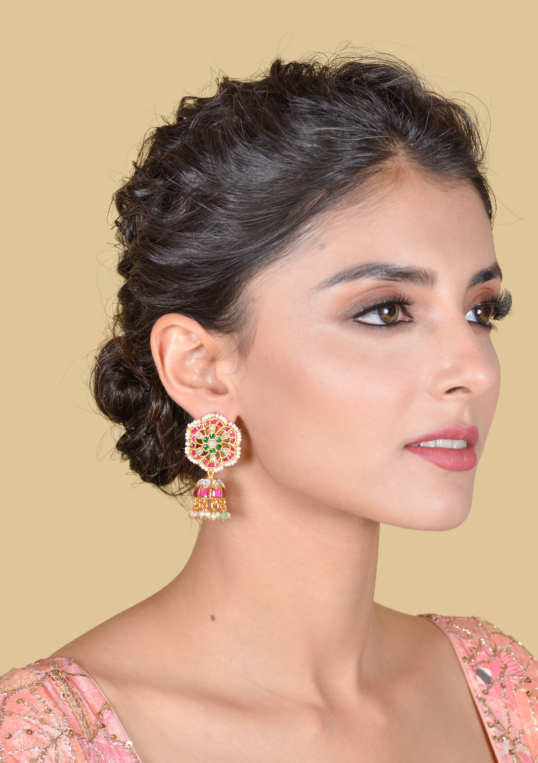 Gorgeous Jadau Kundan Designer Jhumka Earrings with Pearl Beads