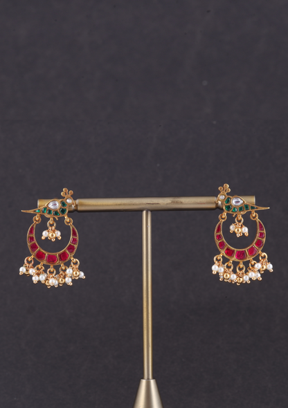 Pretty Peacock Jadau Kundan Chandbali Earrings with Pearl Beads