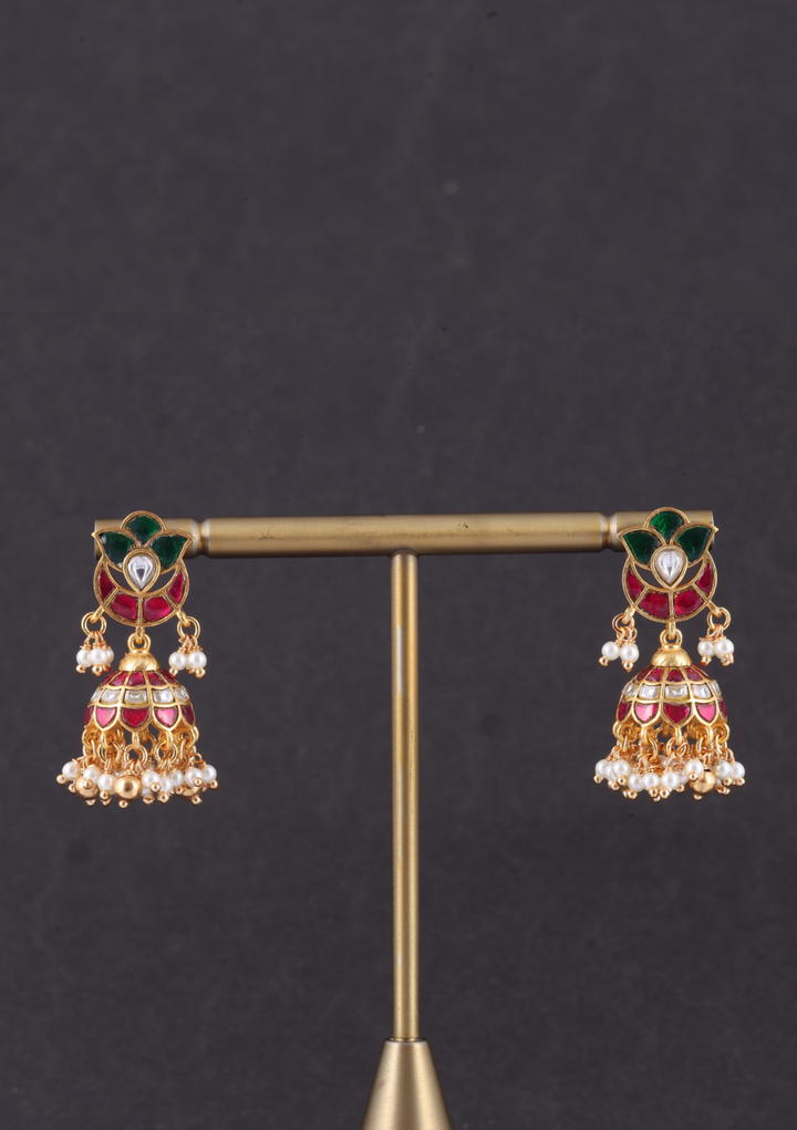 Cute Designer Jadau Kundan Jhumka Earrings with Pearl beads Hangings