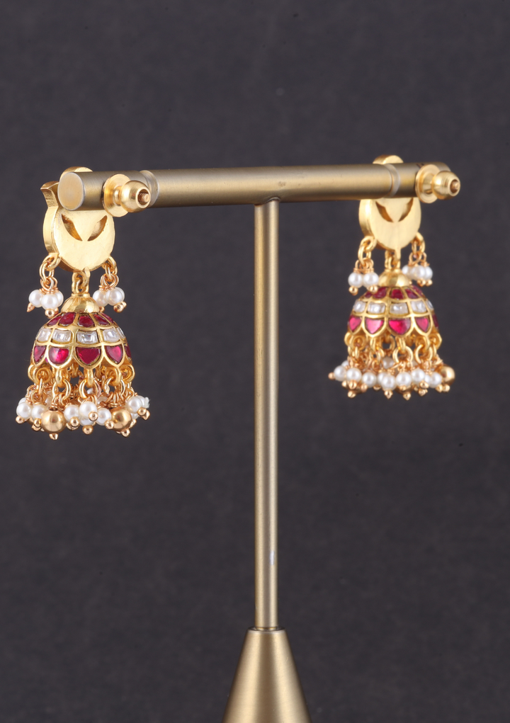 Cute Designer Jadau Kundan Jhumka Earrings with Pearl beads Hangings