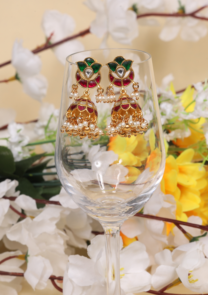 Cute Designer Jadau Kundan Jhumka Earrings with Pearl beads Hangings