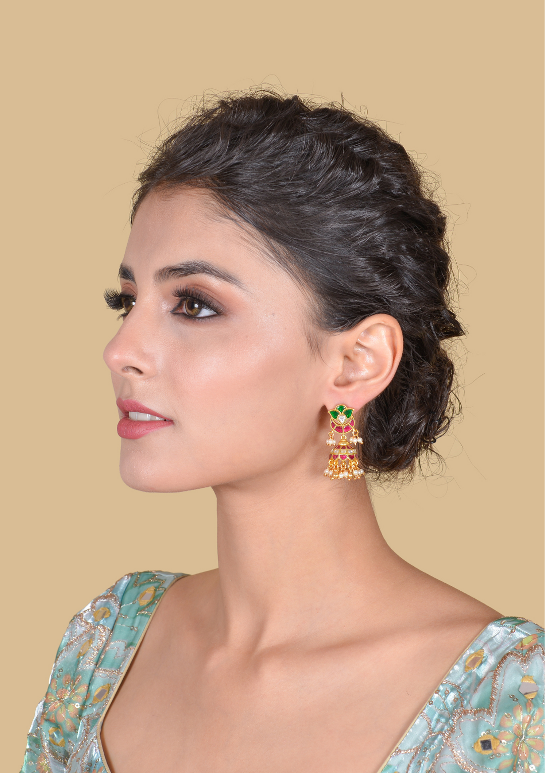 Cute Designer Jadau Kundan Jhumka Earrings with Pearl beads Hangings