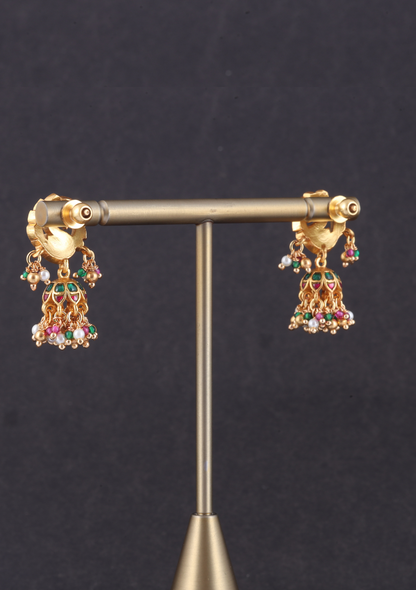 Exquisite Peacock Jadau Kundan Designer Earrings with Pearl and Green Beads Hangings