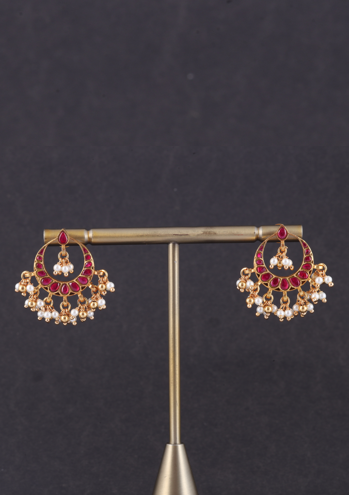 Elegant Jadau Kundan Designer Chandbali Earrings with Pearls Hangings