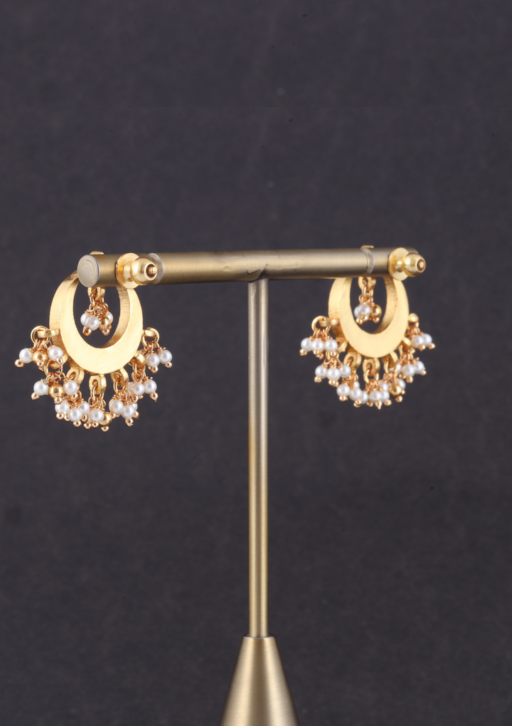 Elegant Jadau Kundan Designer Chandbali Earrings with Pearls Hangings