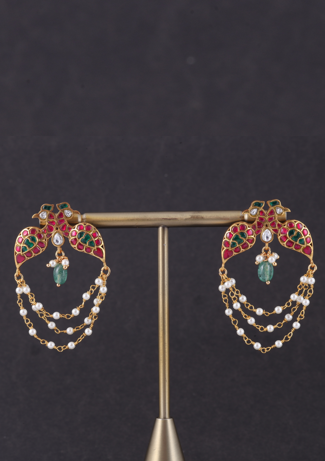 Dual Peacock Designer Jadau Kundan Earrings with Pearls