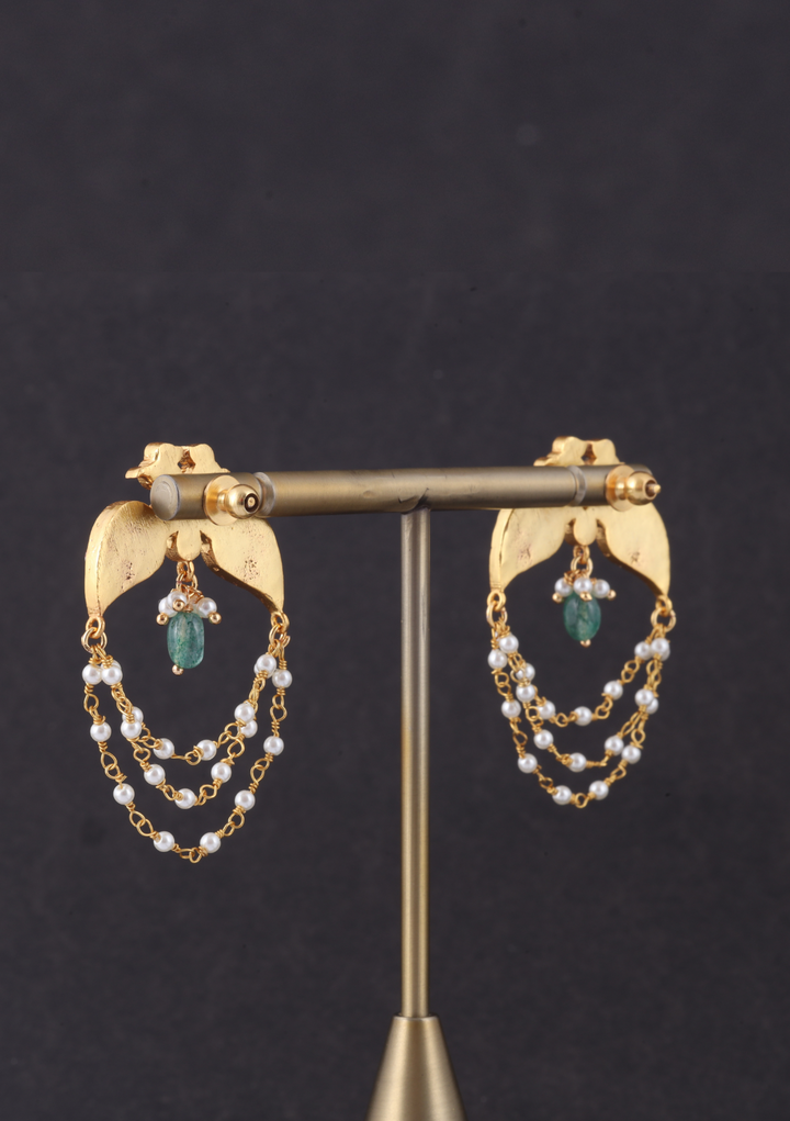 Dual Peacock Designer Jadau Kundan Earrings with Pearls