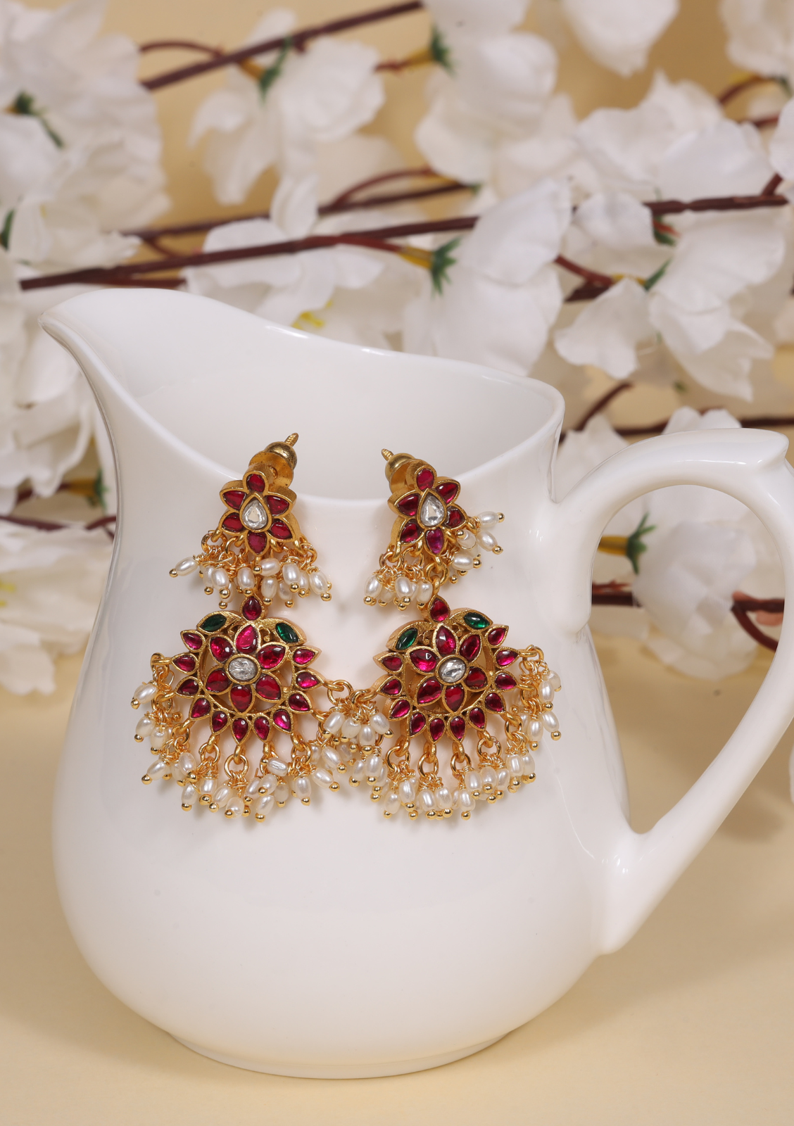 Classic Jadau Kundan Earrings with Rice Pearls