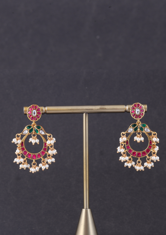 Beautiful Designer Jadau Kundan Classic Earrings with Pearl Beads Hangings