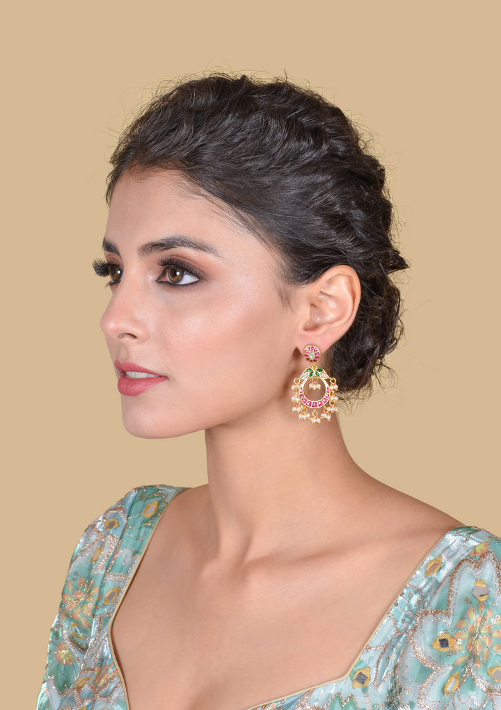 Beautiful Designer Jadau Kundan Classic Earrings with Pearl Beads Hangings