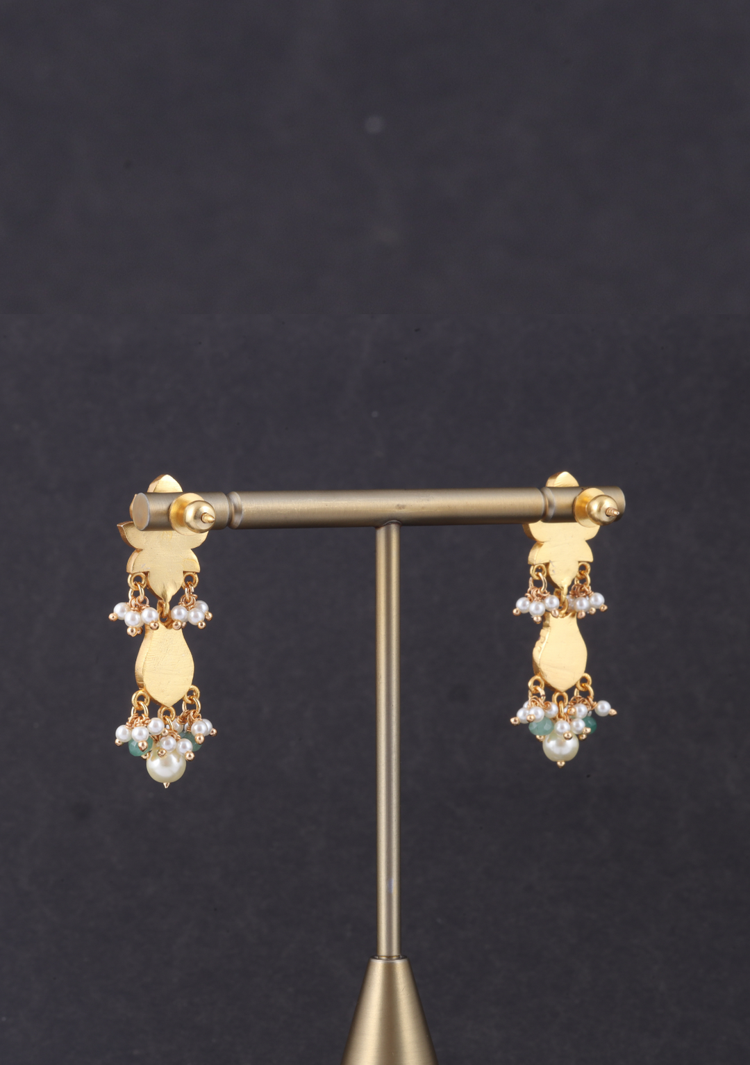 Dazzling Jadau Kundan Designer Earrings with Pear and Green Beads Hangings