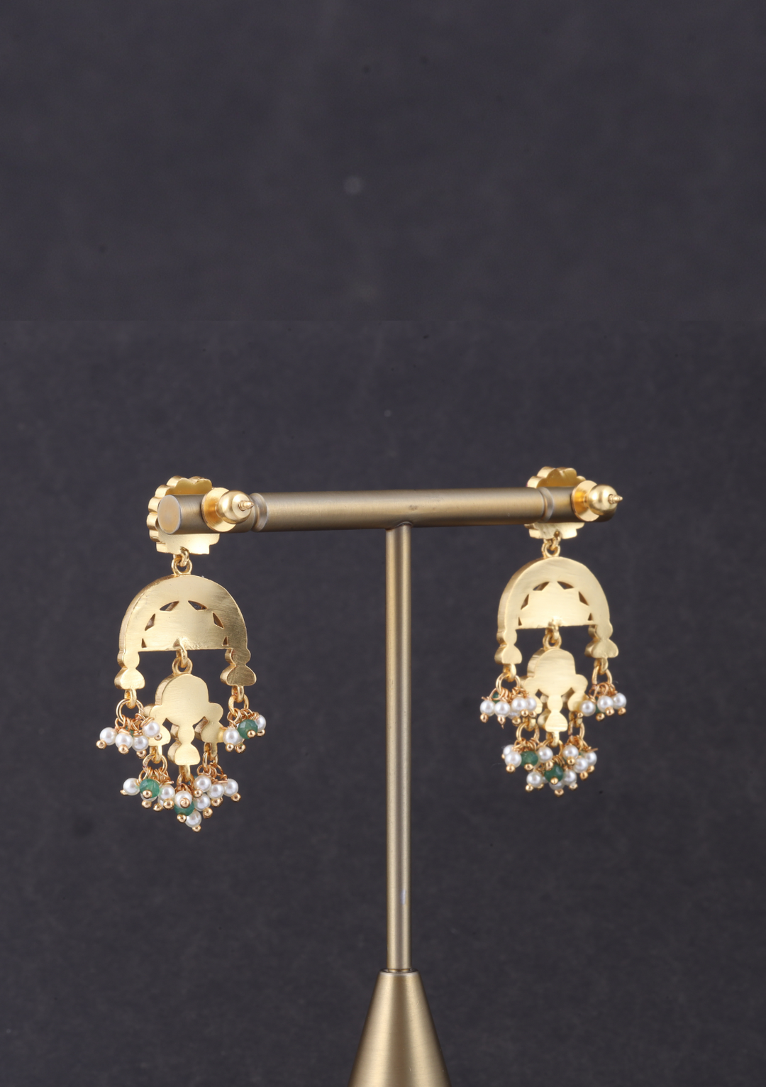 Glorious Designer Jadau Kundan Earrings with Pearl and Green Beads Hangings