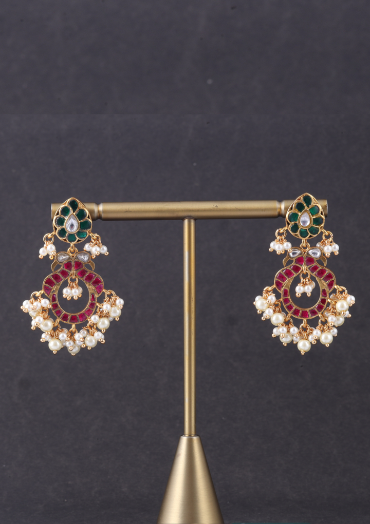Trendy Jadau Kundan Designer Earrings with Pearl Beads Hangings