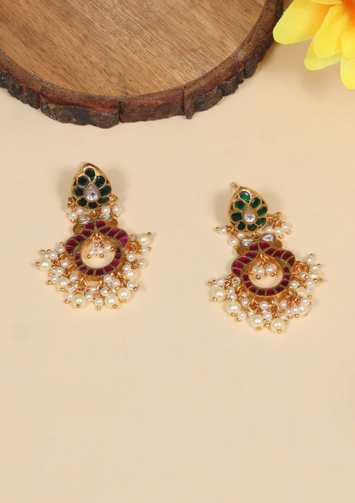 Trendy Jadau Kundan Designer Earrings with Pearl Beads Hangings