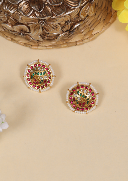 Elegant Jadau Kundan Stud Earrings with Pearls Beads