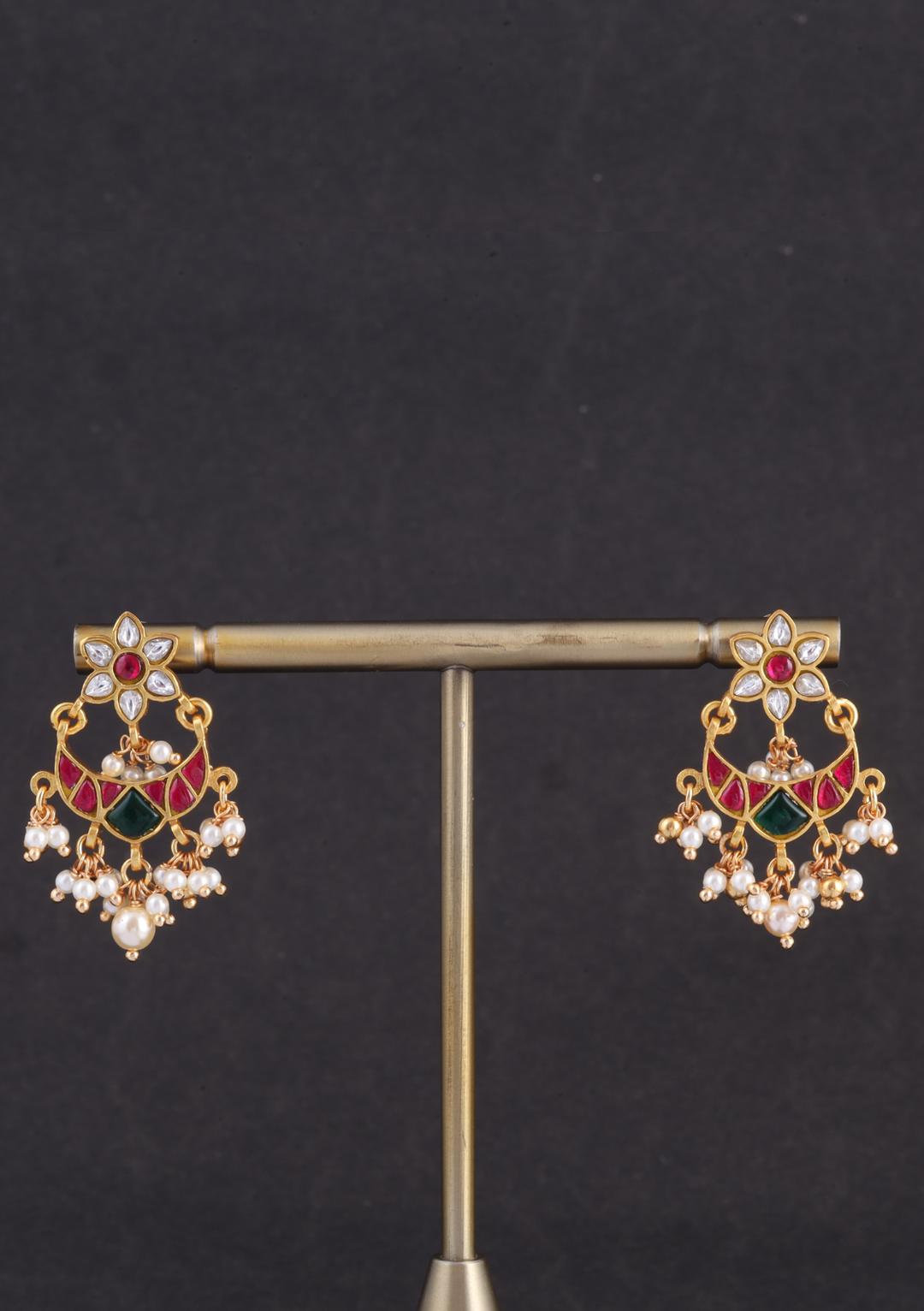 Simple and Cute Designer Floral Chandbali Earrings with Pearl Beads Hangings