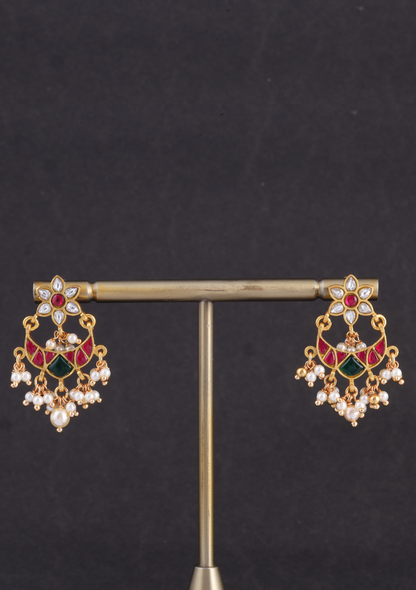 Simple and Cute Designer Floral Chandbali Earrings with Pearl Beads Hangings