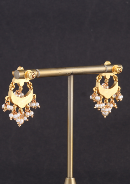 Simple and Cute Designer Floral Chandbali Earrings with Pearl Beads Hangings