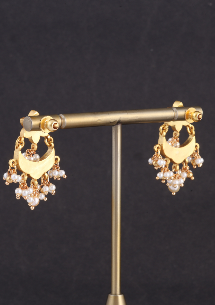 Simple and Cute Designer Floral Chandbali Earrings with Pearl Beads Hangings