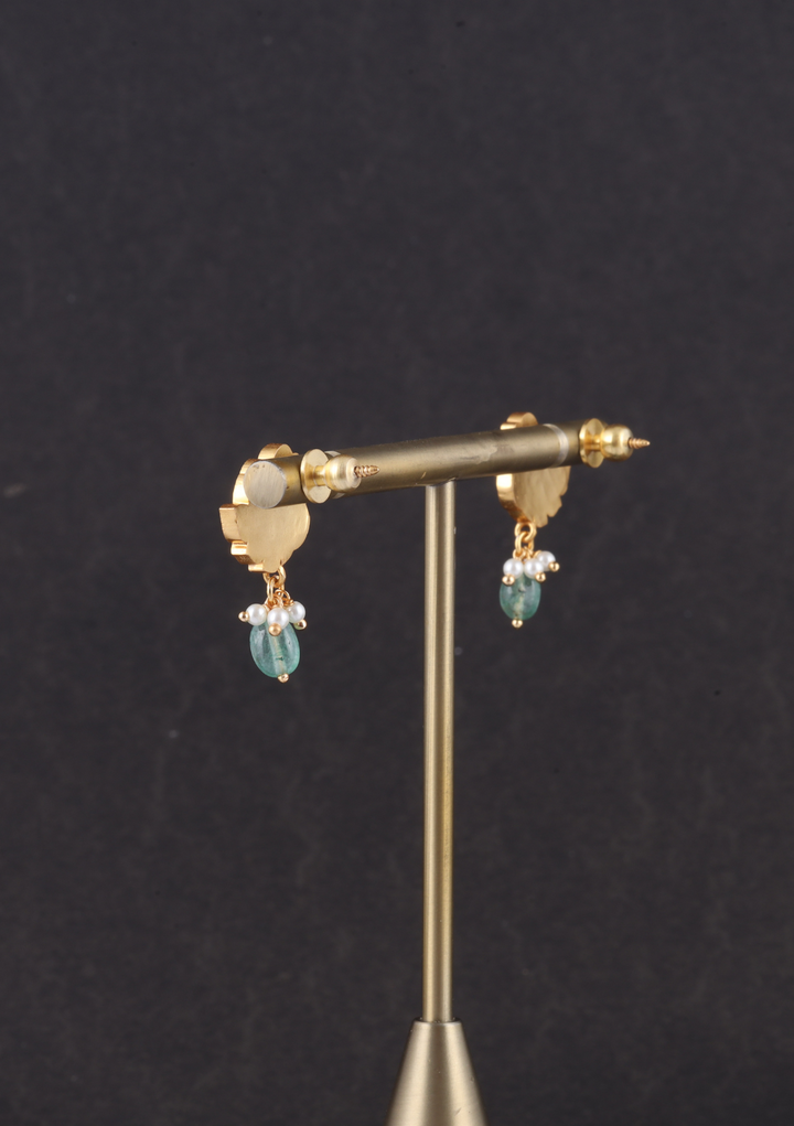 Designer Small Bird Jadau Kundan Stud Earrings with Green Beads