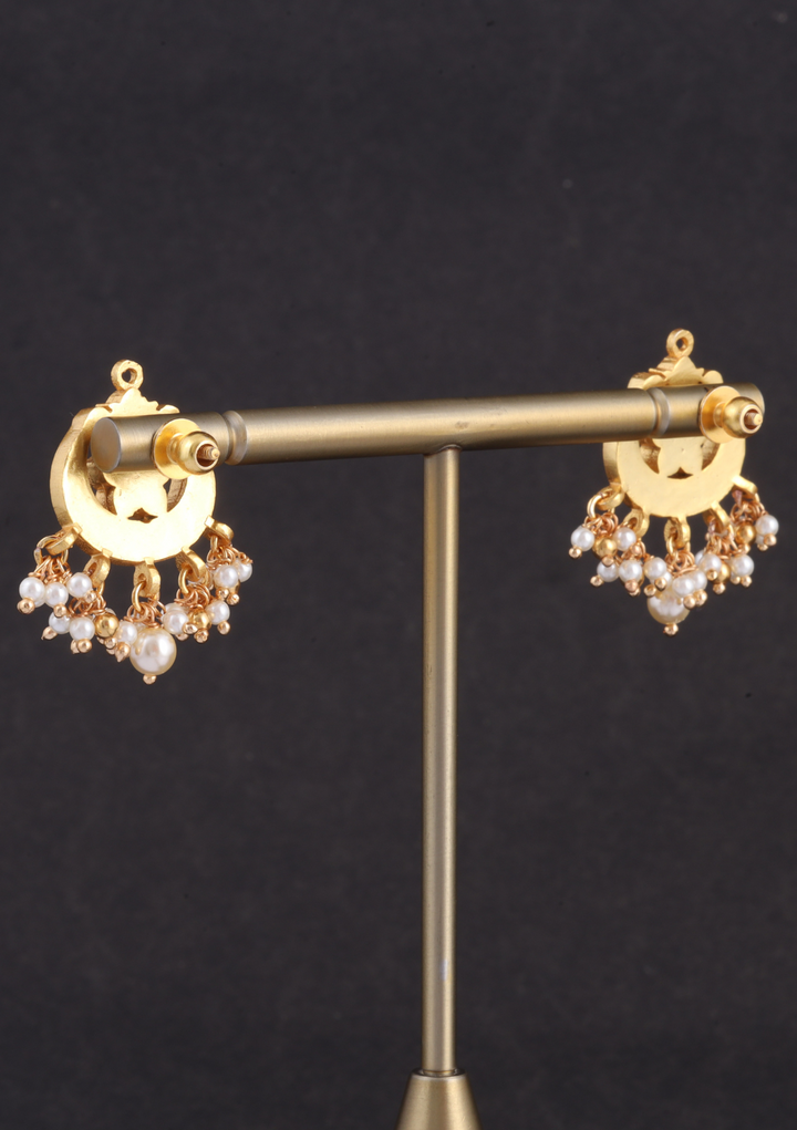 Trendy Designer Jadau Kundan Stud Earrings with Pearl Beads Hangings