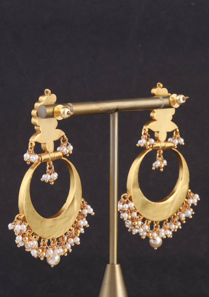 Designer Mango Jadau Kundan Chandbali Earrings with Pearl Beads Hangings