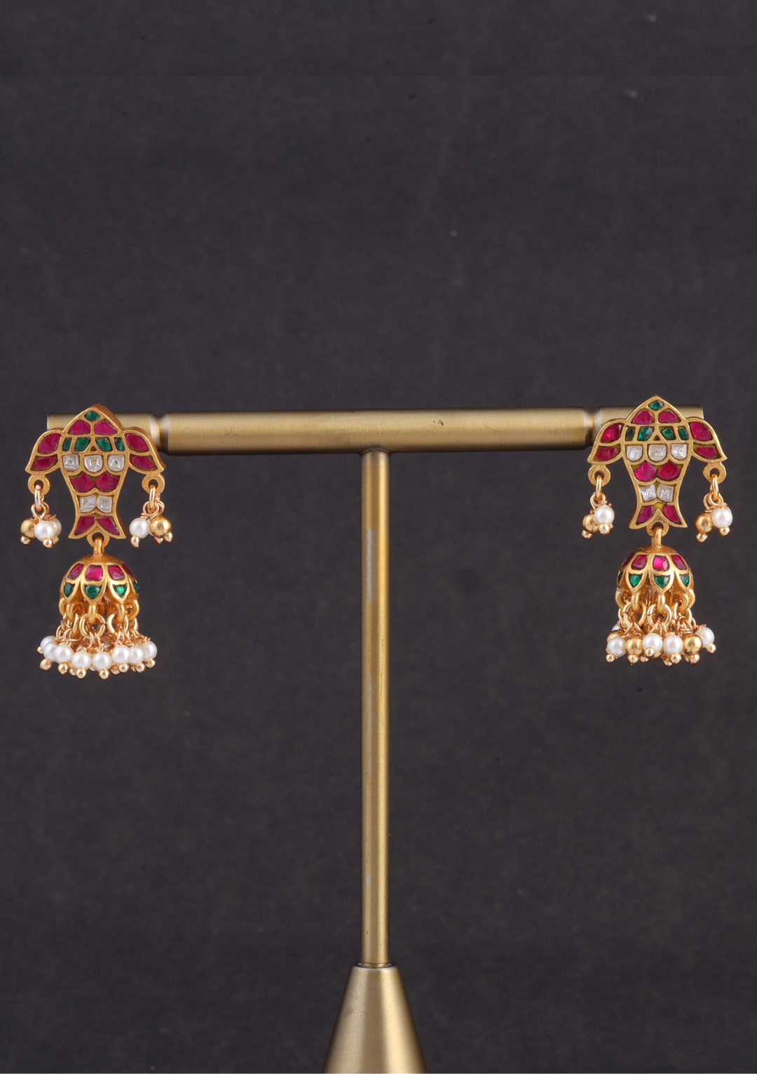 Fascinating Fish Motif Jadau Kundan Jhumka Earrings with Pearl Hangings