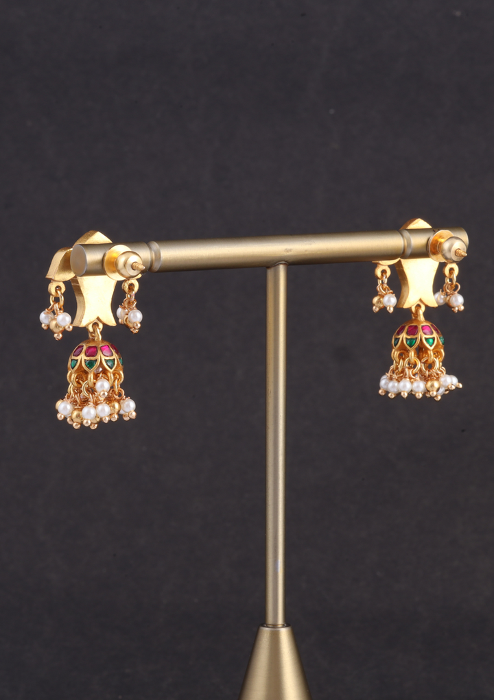 Fascinating Fish Motif Jadau Kundan Jhumka Earrings with Pearl Hangings