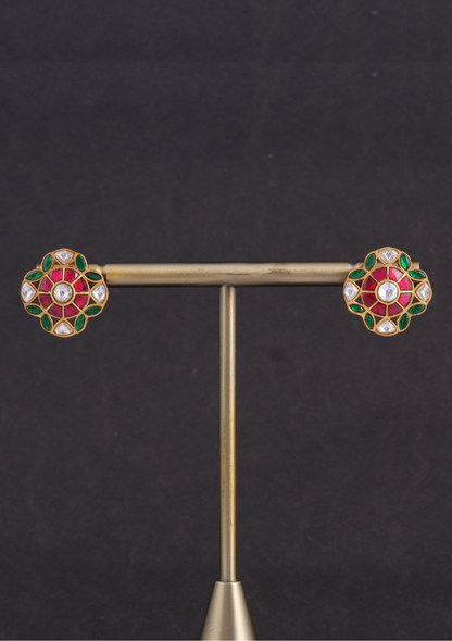 Charming Floral Motif Designer Jadau Kundan Stud Earrings