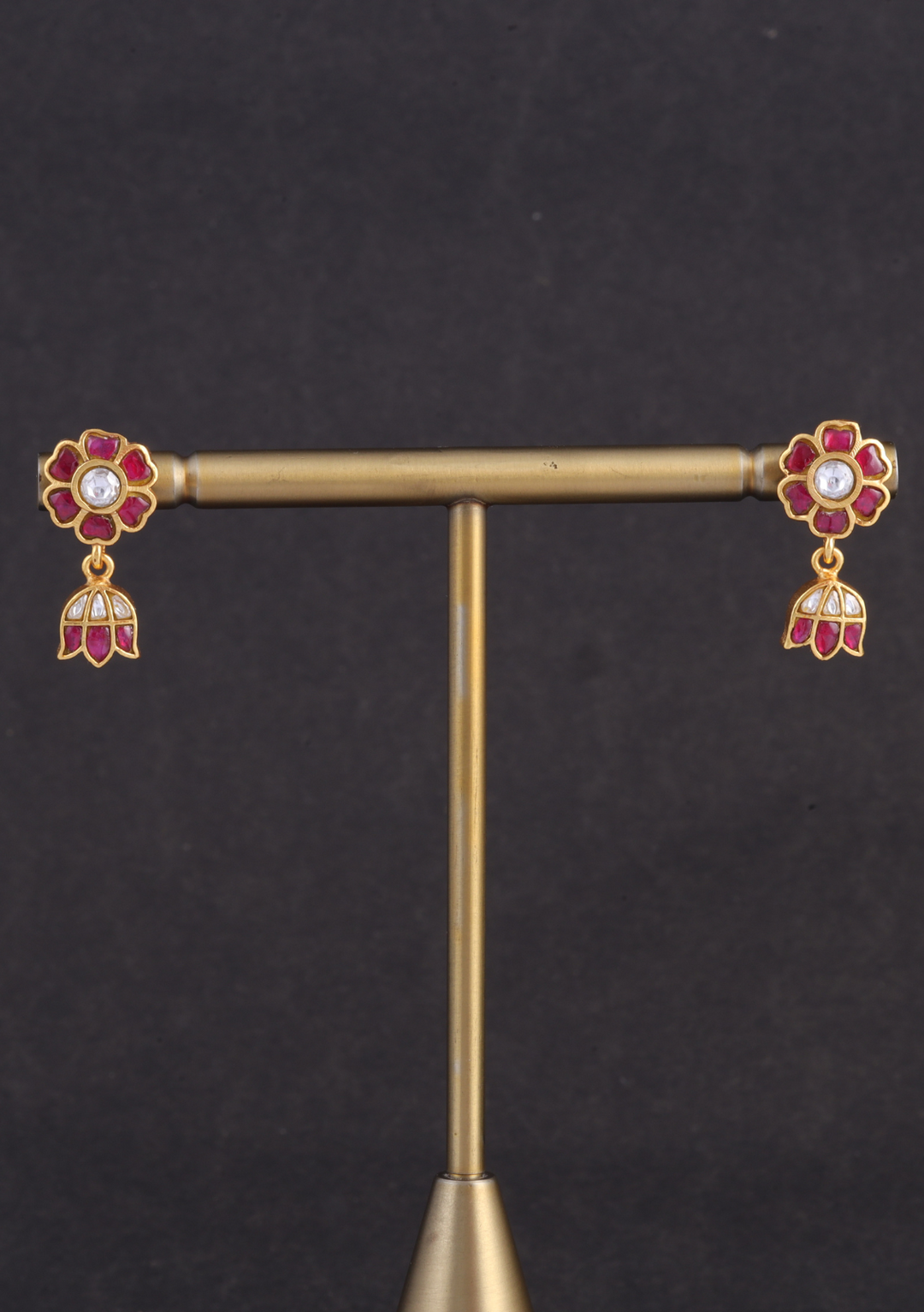 Cute Little Ruby Jadau Kundan Stud Earrings