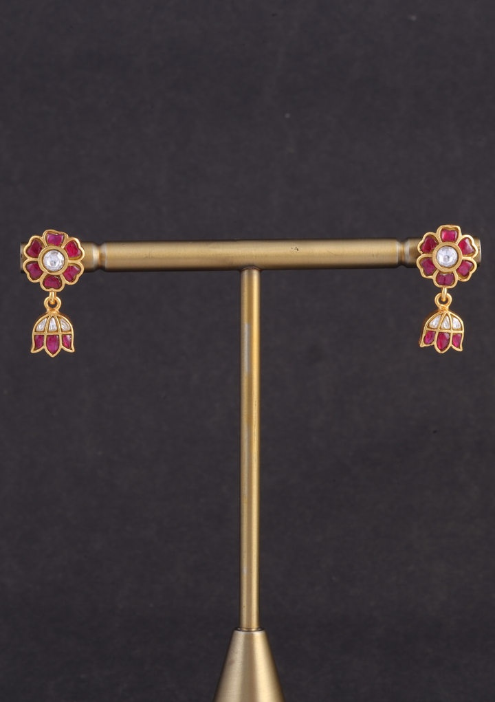 Cute Little Ruby Jadau Kundan Stud Earrings