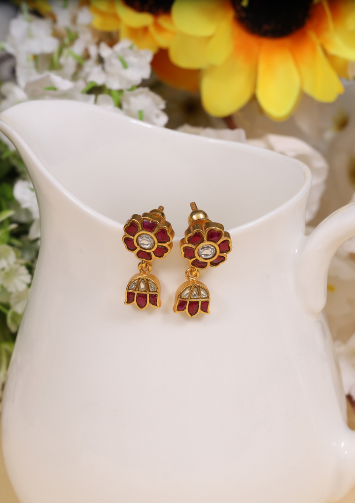 Cute Little Ruby Jadau Kundan Stud Earrings