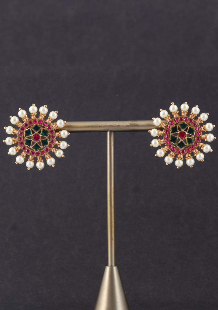 Exclusive Designer Jadau Kundan Stud Earrings with Pearl