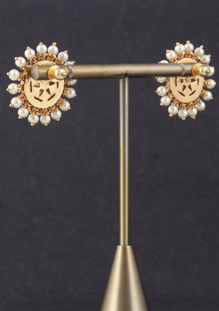 Exclusive Designer Jadau Kundan Stud Earrings with Pearl