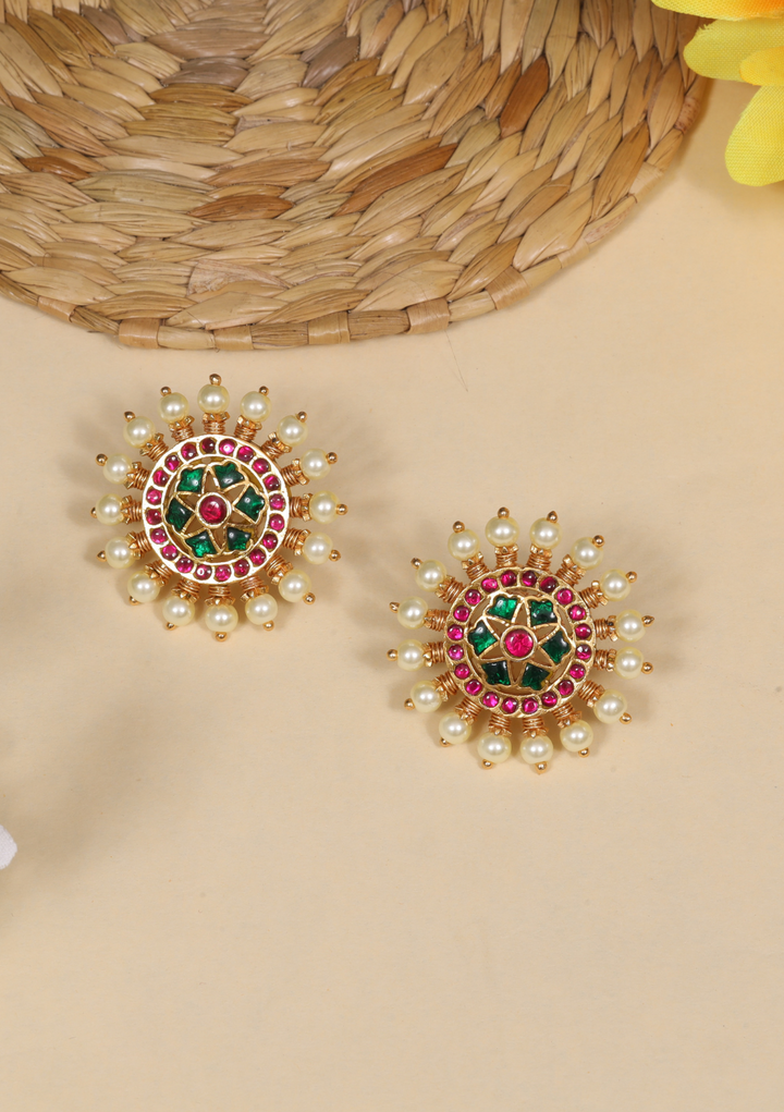 Exclusive Designer Jadau Kundan Stud Earrings with Pearl