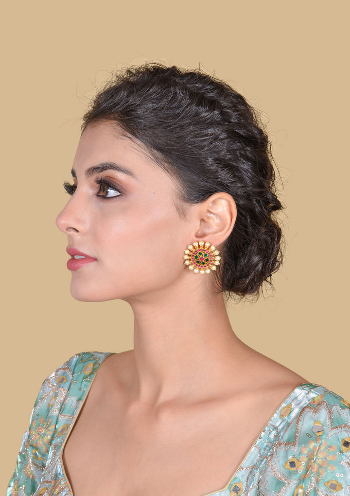 Exclusive Designer Jadau Kundan Stud Earrings with Pearl