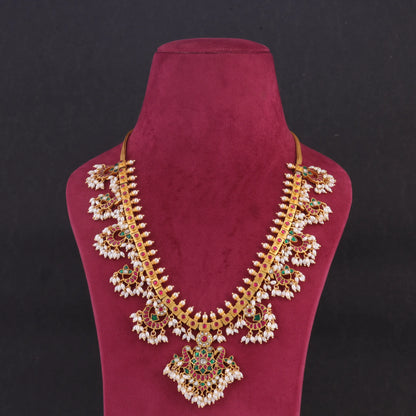 Royal Jadau Kundan Heavy Guttapusalu Necklace with Rice Pearls