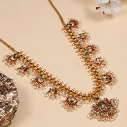 Royal Jadau Kundan Heavy Guttapusalu Necklace with Rice Pearls