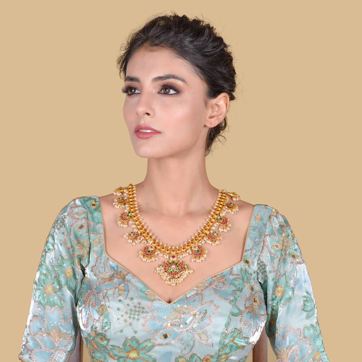 Royal Jadau Kundan Heavy Guttapusalu Necklace with Rice Pearls