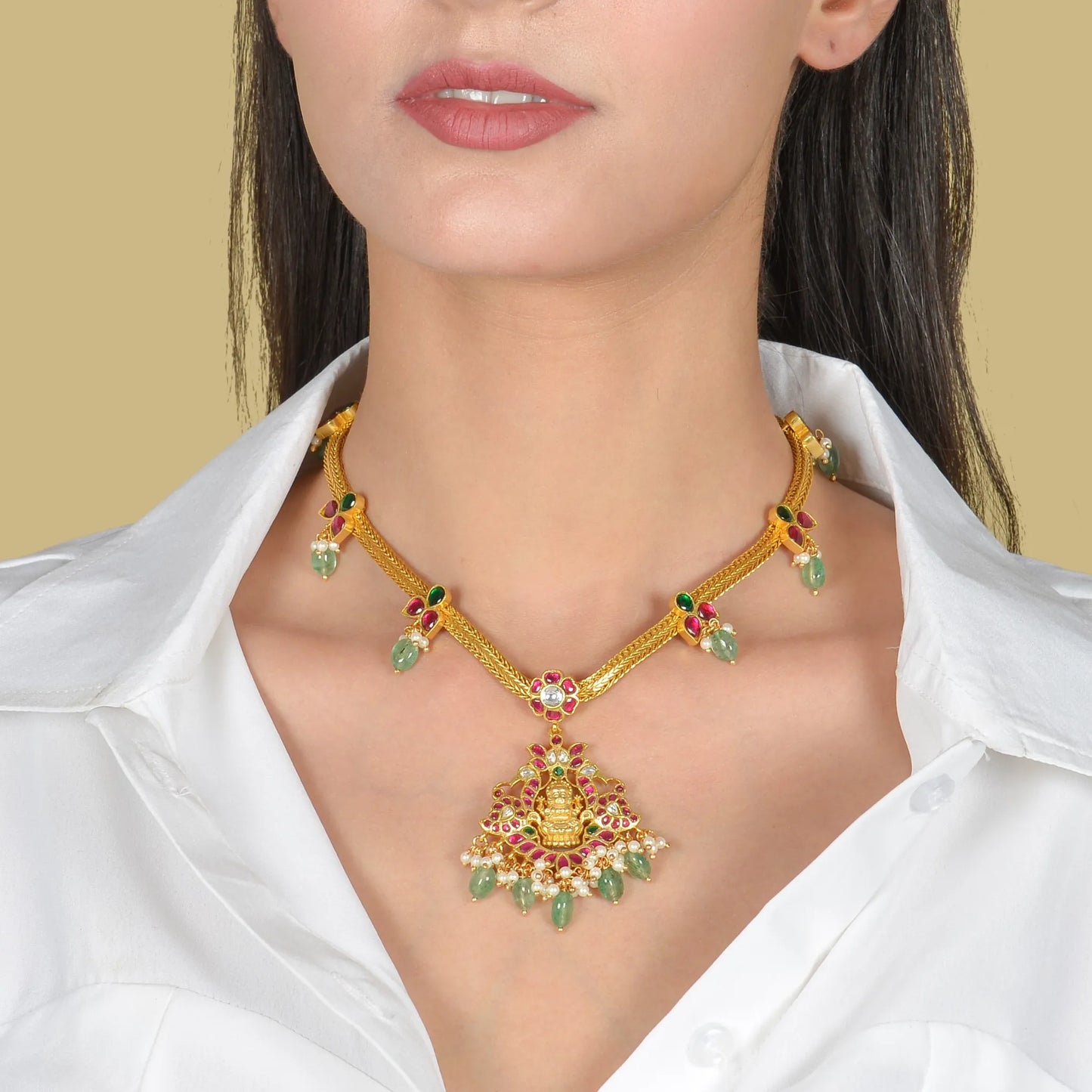 Exquisite Divine Lakshmi Jadau Kundan Short Necklace