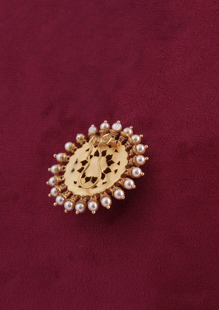 Beautiful Elegant Floral Jadau Kundan Hair Pin with Pearls