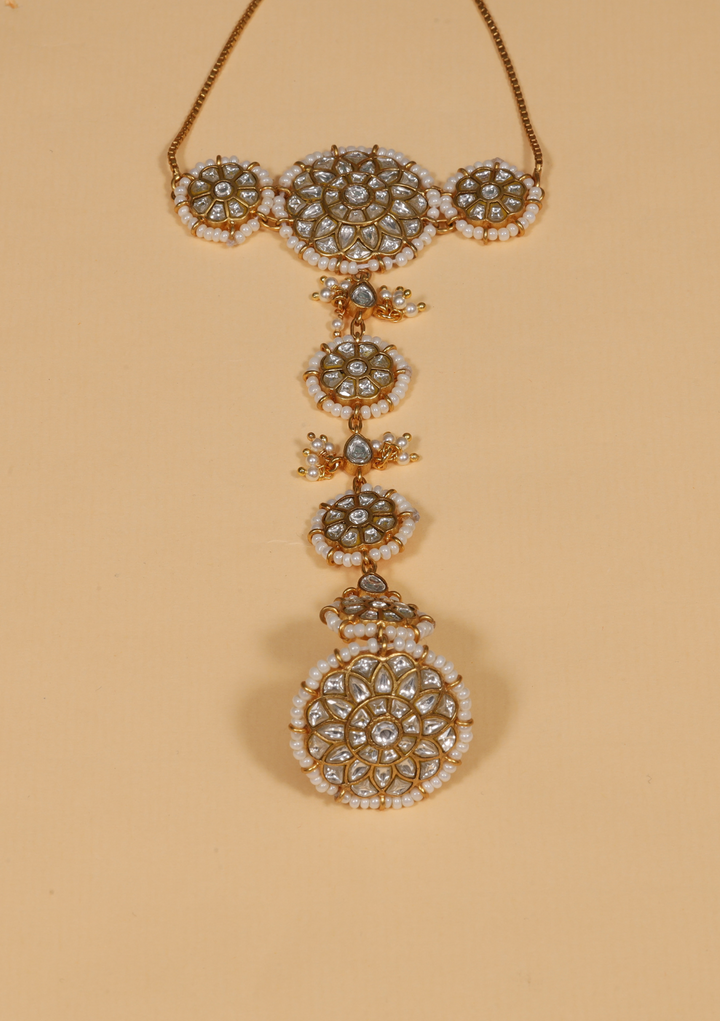 Sandhya Designer White Jadau Kundan Statement Hathphool