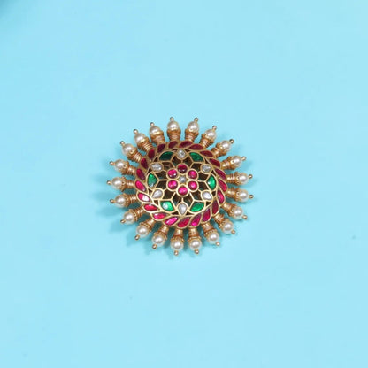 Beautiful Elegant Floral Jadau Kundan Hair Pin with Pearls