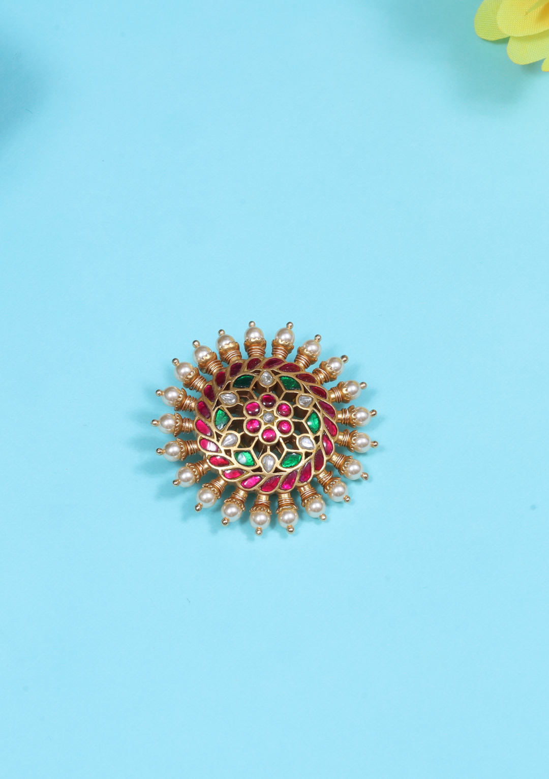 Beautiful Elegant Floral Jadau Kundan Hair Pin with Pearls