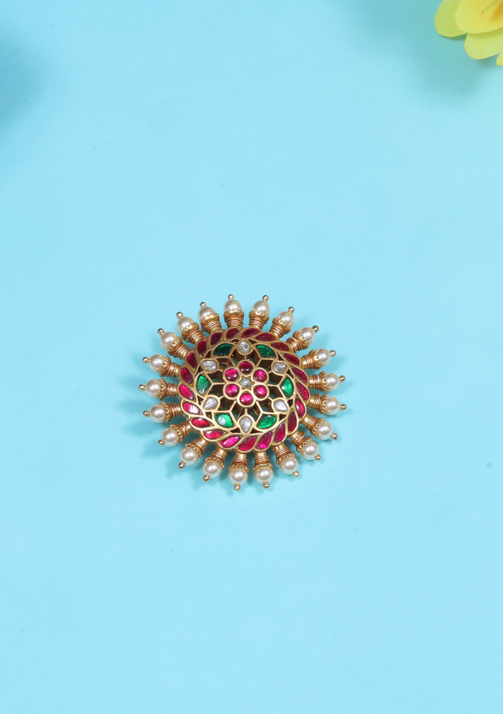 Beautiful Elegant Floral Jadau Kundan Hair Pin with Pearls