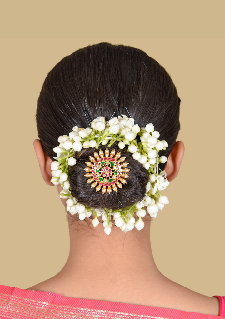 Beautiful Elegant Floral Jadau Kundan Hair Pin with Pearls