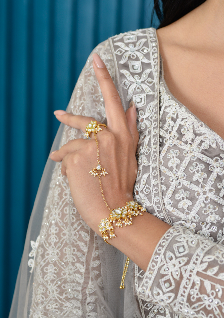 Pankhuri Designer White Jadau Kundan Hathphool