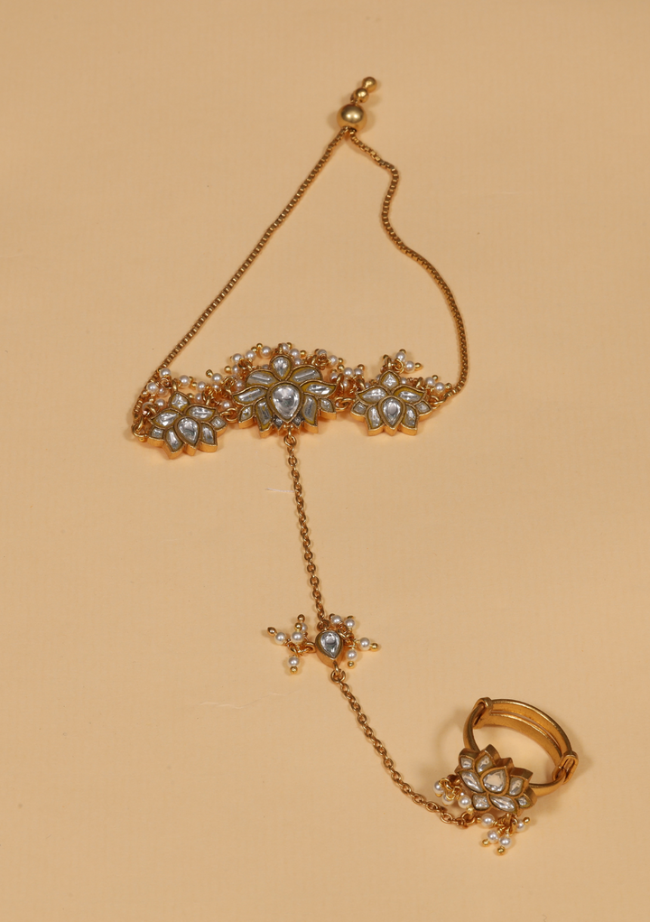 Pankhuri Designer White Jadau Kundan Hathphool