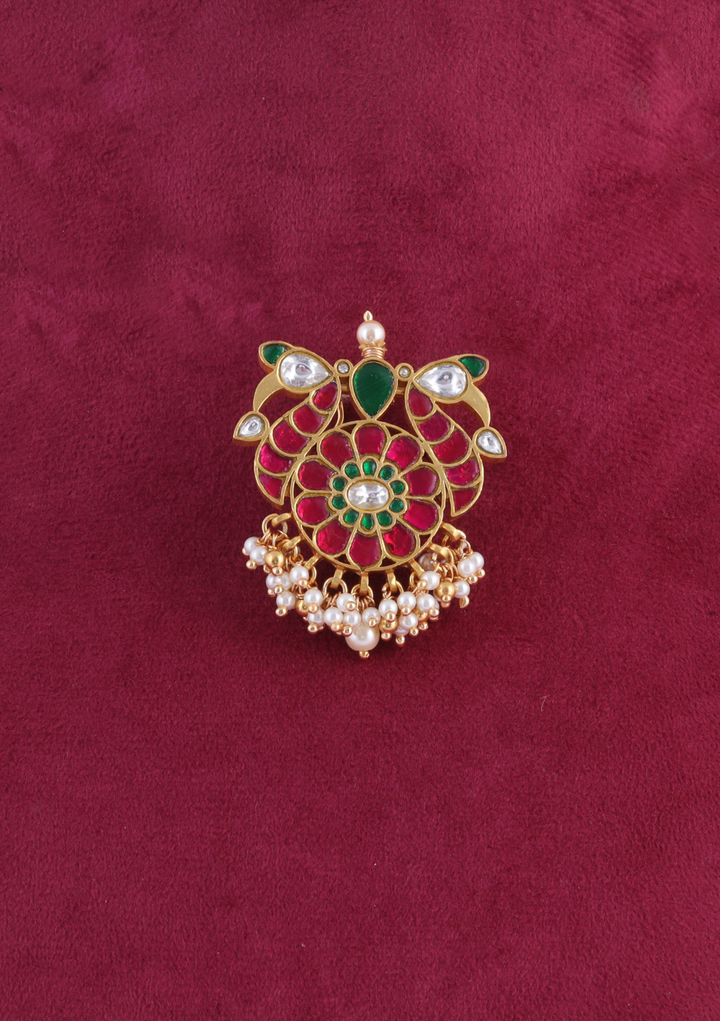 Designer Handcrafted Jadau Kundan Hair Pin with Pearl Hangings
