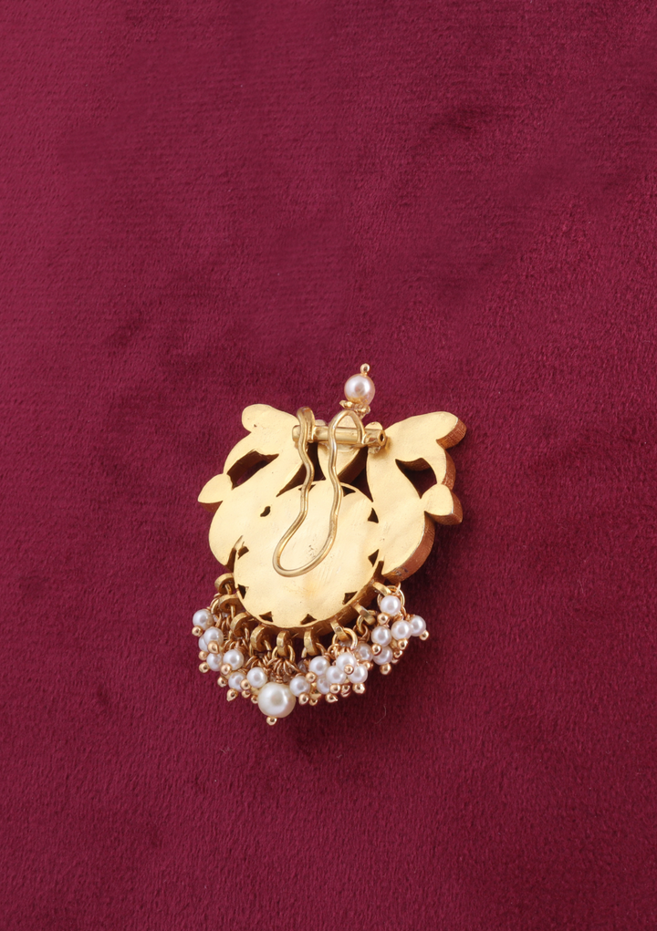 Designer Handcrafted Jadau Kundan Hair Pin with Pearl Hangings